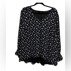 JASON WU Floral Daisy Print Long Sleeve V-neck Blouse Size 1X